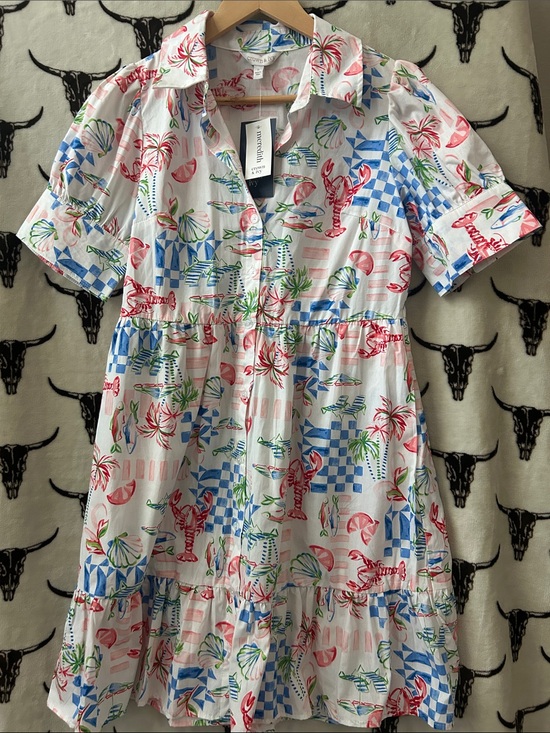crown & ivy Dresses & Skirts - NWT Crown & Ivy Lobster Coastal Print Tiered Shirt Dress Size S